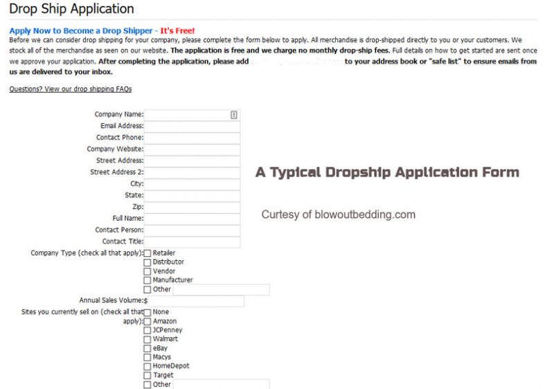 Typical Dropship Application Form