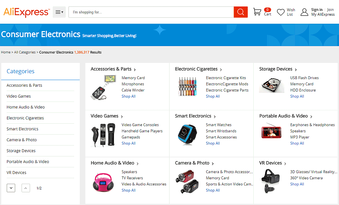 Aliexpress webpage