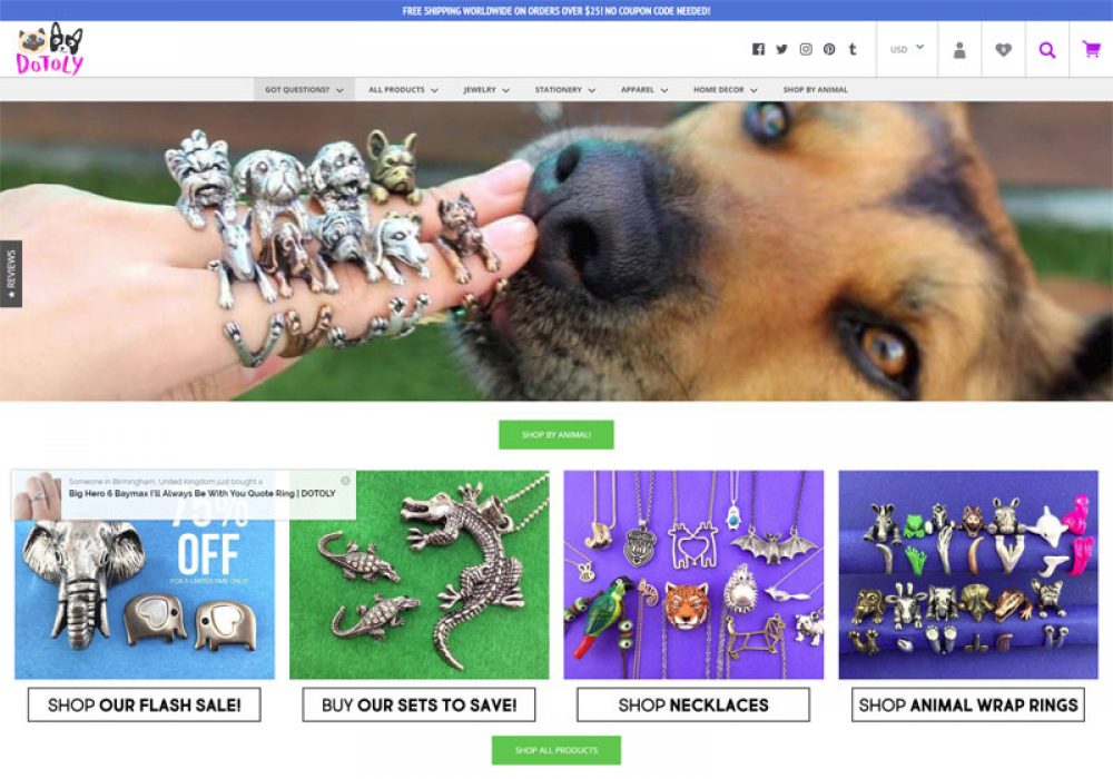 Screenshot of Animal jewelry store