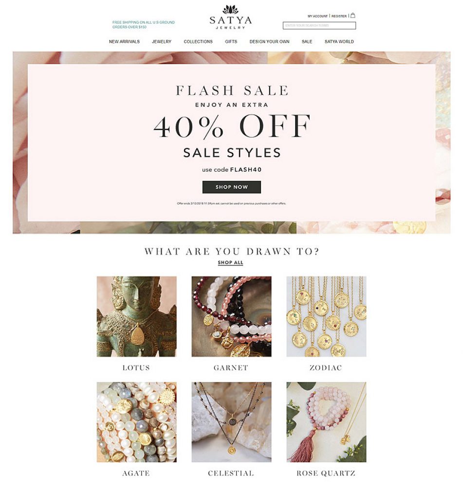 Screenshot of Satya jewelry store