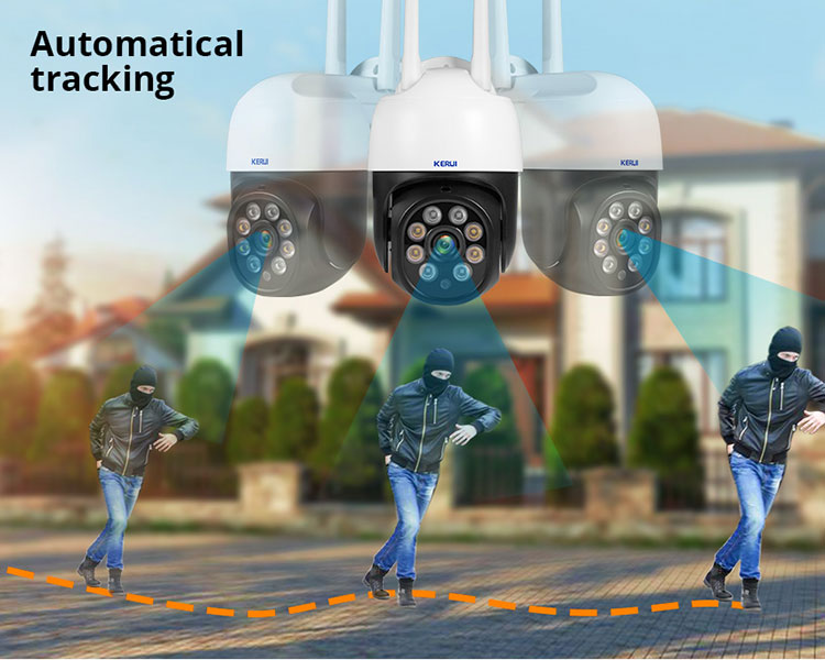 Outdoor security camera showing simulated person tracking