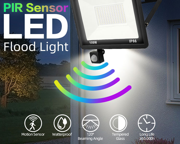 Led security flood lighting with PIR sensor