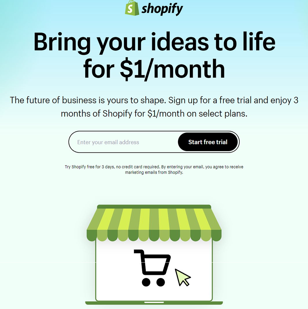 Get Shopify for just $1 p/m