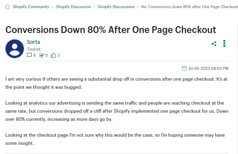 Conversions down by 80% using the new shopify onepage checkout