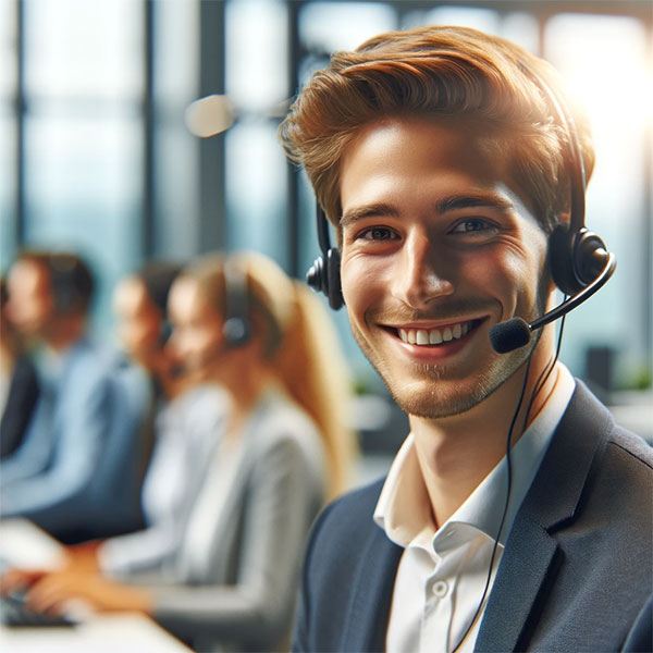 Illustraion of male German customer service worker with headset on