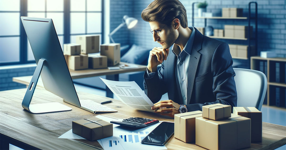 Featured image showing man in the office calculating his dropshipping costs