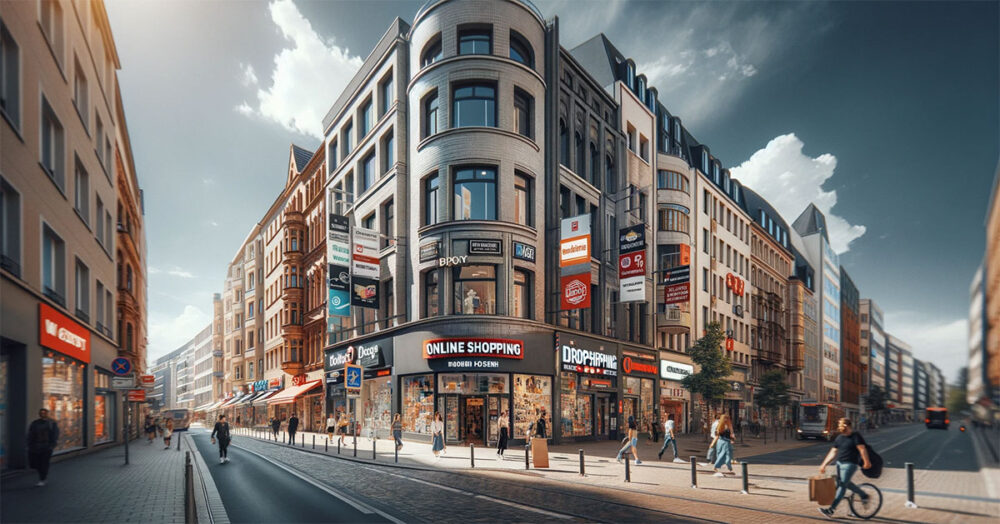 Featured image showing an illustration of a german town center shops